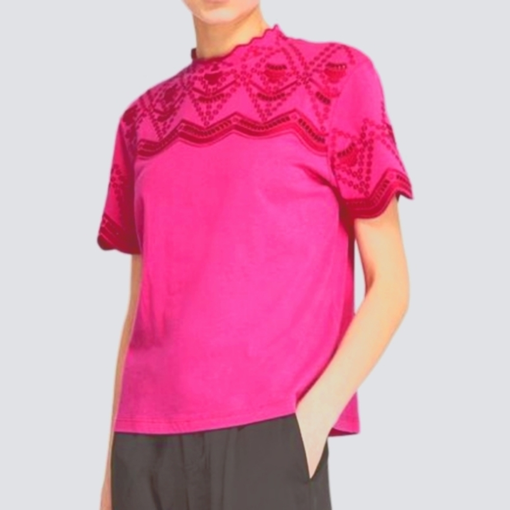 Maje Pink Eyelet Tee. Size 3 (Large).